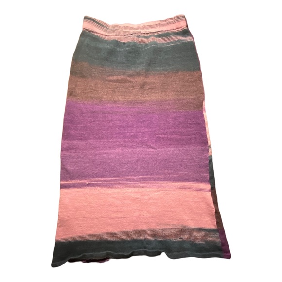 👾 90s 2000s KNIT MIDI SKIRT WITH FLOWER DETAIL | Purple and Blue multi | Size M - Picture 2 of 4